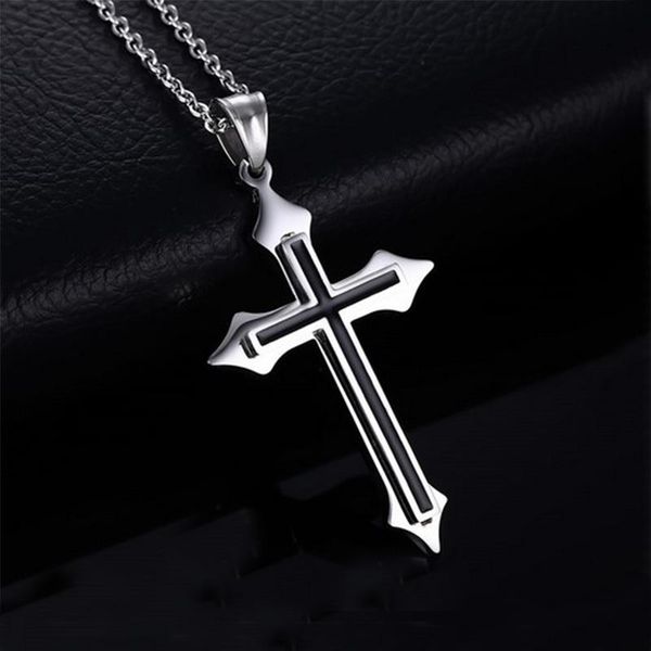 

stainless steel cross pendant necklace mens gifts for male accessories fashion necklaces jewelry hip hop punk necklace, Silver