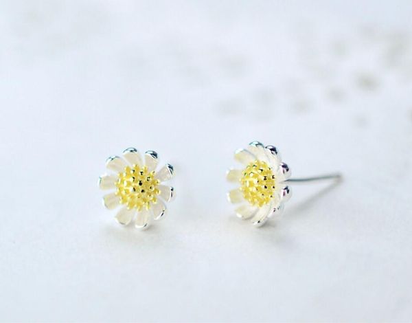 

simple fashion 925 sterling silver sunflower daisy flower stud earrings for women jewelry oorbellen pendientes s-e513, Golden;silver