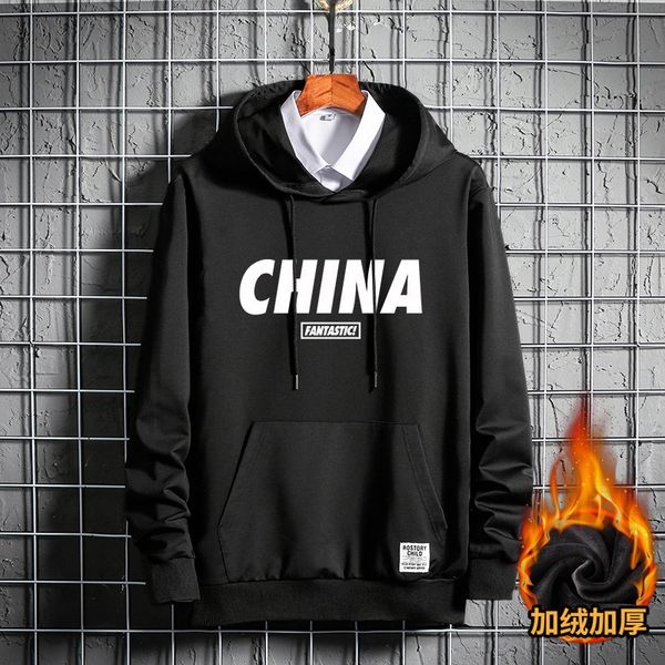 

winter 2020 new style cashmere sweater for men's hooded thick and loose national fashion letter printed sportswear, Gray