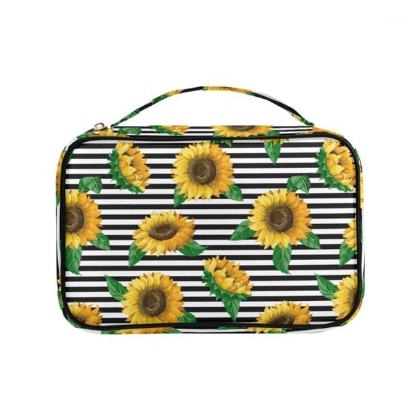 

new sunflower printing simple girl earrings plate jewelry box protable leather earrings ring multi-function jewelry storage box1