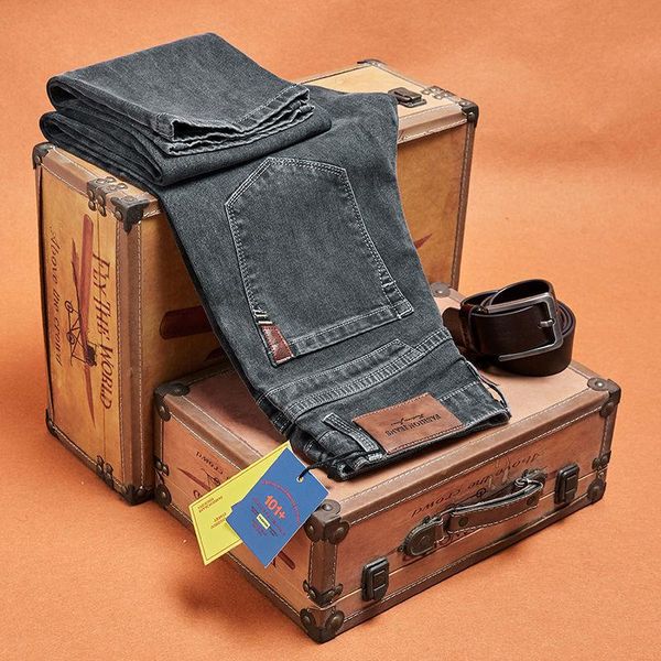 

2020 men's slim feet tide brand winter casual all-match straight pants men autumn stretch jeans jeans undefined, Blue