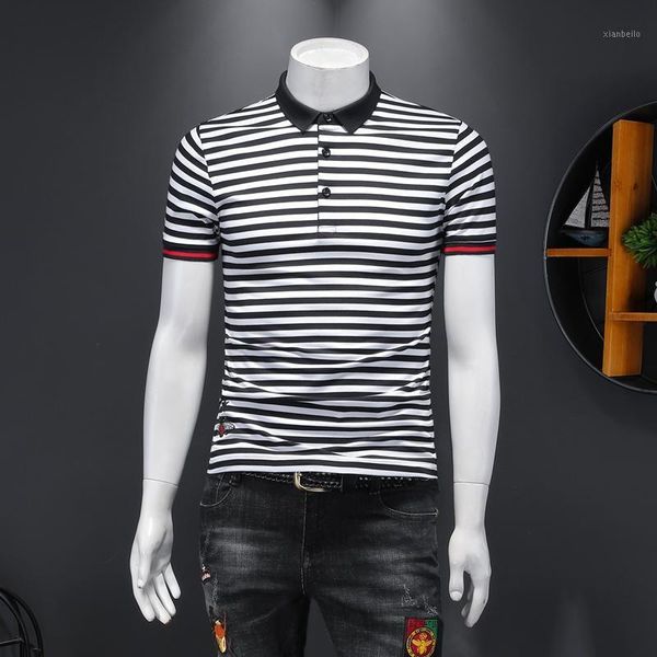 

great striped men's shirt new summer cotton polos short sleeve shirt plus size 4xl 5xl e1771, White;black