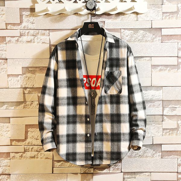 

2021 new mens fashion plaid cotton spring autumn casual long sleeve shirt soft comfort slim fit styles brand man clothes sa1a, White;black