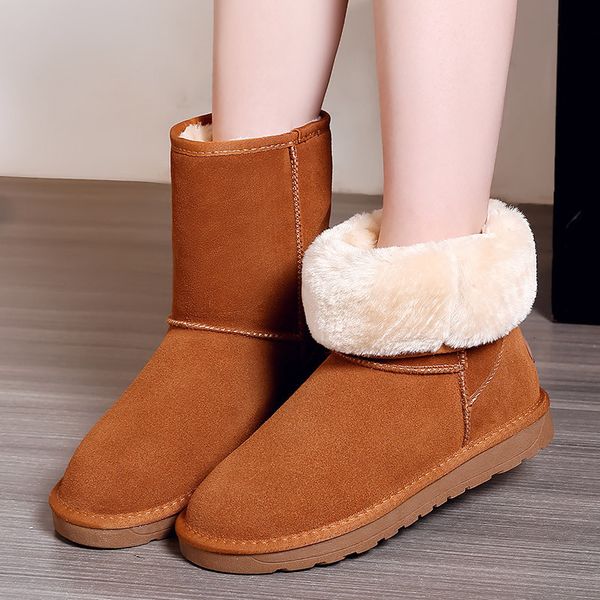 

fashion women long boots genuine cow leather snow boots snow shoes woman warm high winter boots .xdx-005, Black