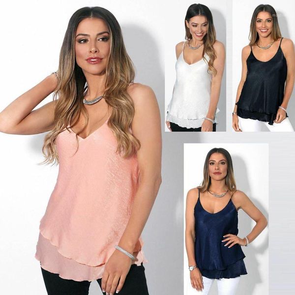 

women camis summer 2020 solid v-neck chiffon ruffles women beach black pink white blue camis1, Black;gray