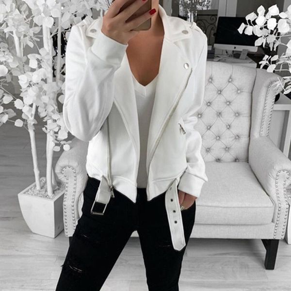 

new autumn women coat slim solid color zipper button v neck turn down collar sashes pockets short jacket moto jacket belt1, Black;brown