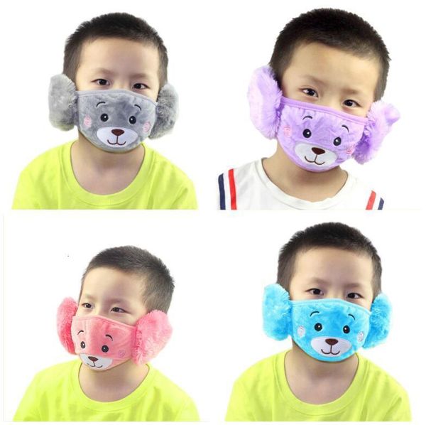 

face 2 in 1 child cartoon bear mask with plush ear protective thick and warm kids mouth masks winter mouth-muffle for pa