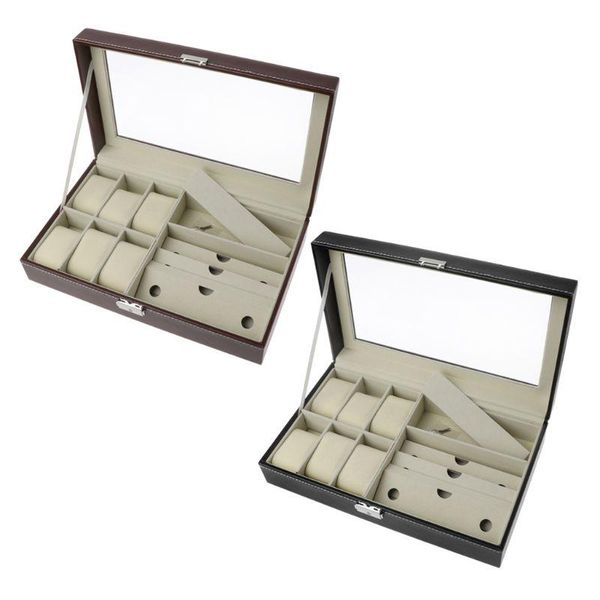 

6 slot men watch glasses box leather display case organizer jewelry storage 19qc, Pink;blue