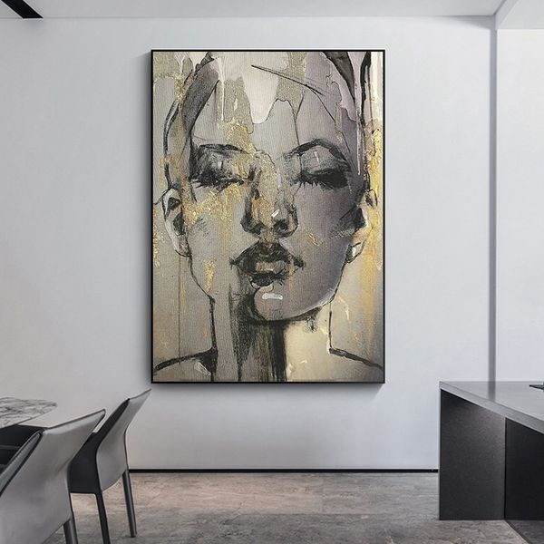 Sexy Women Face Golden Nude Figure Poster Tela Pittura Wall Art Immagini Poster e stampe Decorazione murale per soggiorno