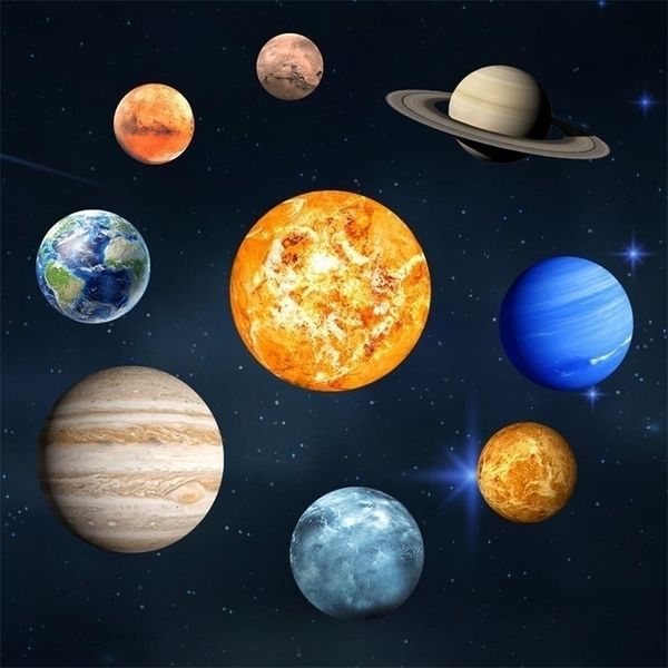 9 adet / takım 9 Planet Güneş Sistemi Floresan Duvar Sopa Evren Gezegen Çocuk Odası Yatak Odası Aydınlık Duvar Çıkartmaları 201201