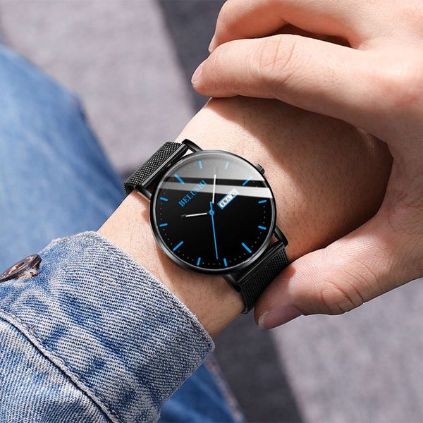 

men's watch business trend fashion new atmosphere quartz watch waterproof luminous leather mesh belt 72ee, Slivery;brown