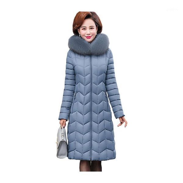 

women long winter jacket fur collar hooded windproof warm bio down coat oversize cotton padded parkas casaco feminino1, Black