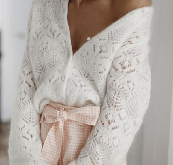 

women's knits & tees 2021 hollow crocheted mohair cardigan, White