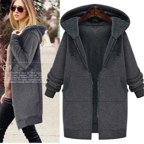 

la cisne women's autumn and winter clothing new large size thinner hooded mid-length non-padded thick sweater velvet jacket, Black