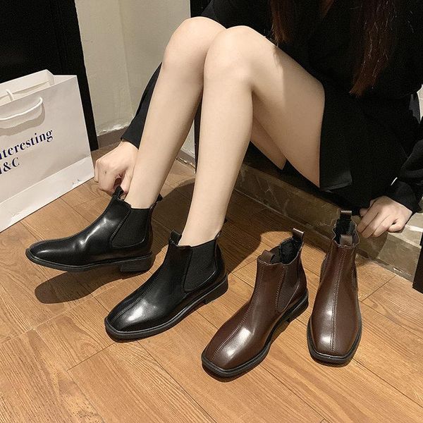 

round toe boots women new 2020 female shoes luxury designer winter footwear ladies mid calf fashion rock mid-calf autumn, Black