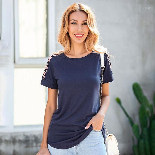 

romacci t-shirt women color block patchwork leopard print round neck raglan sleeve irregular hemline casual 1, White