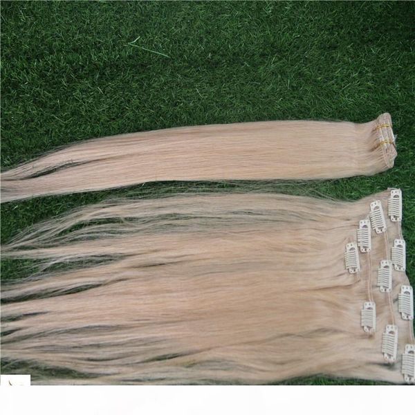 

light golden brown color 100% human hair clip in on hair extensions 10-30 inchs virgin straight hair extensions 6a unprocessed, Black