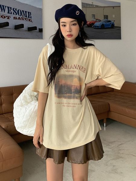 

dazy tree and slogan graphic drop shoulder tee e94h#, White