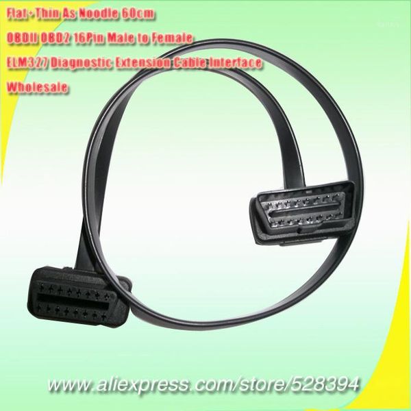 

60cm 16pin obdii obd 2 obd2 cable connector diagnostic-tool elm327 adapter flat thin as noodle male to female extension1