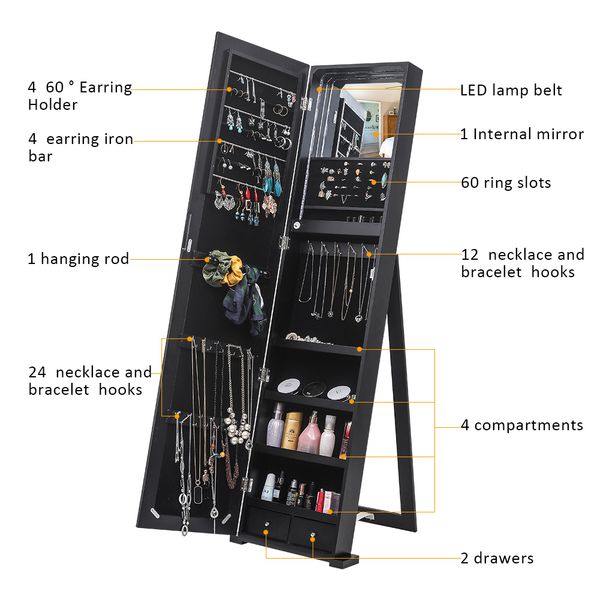 

floor-mounted wooden led jewelry cabinet mirror jewelry wardrobe mirror cabinet black bedroom home jewelry storage cabinet