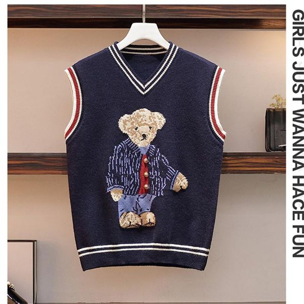 

sweaters for women v neck vest casual cute jumper sleeveless knit loose pullover outwear cartoon, White;black