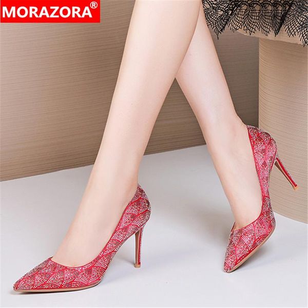 

dress shoes morazora 2021 brand women pumps stiletto high heels pointed toe party wedding quality summer, Black