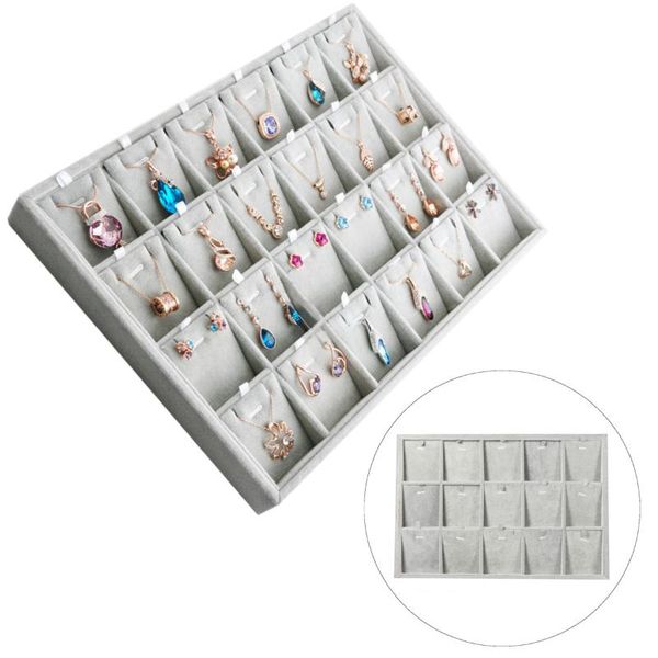 

jewelry pouches, bags 15 slots display tray velvet necklace chain pendant storage case rack organizer stand holder fashion, Pink;blue