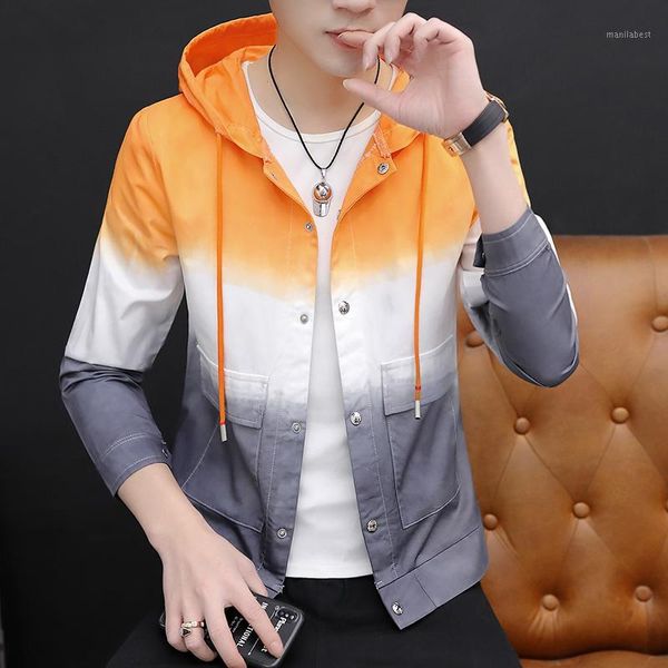 

fashion men's casual coat hooded jacket mixed color pockets gradient color long sleeve spring autumn outwear e111, Black;brown