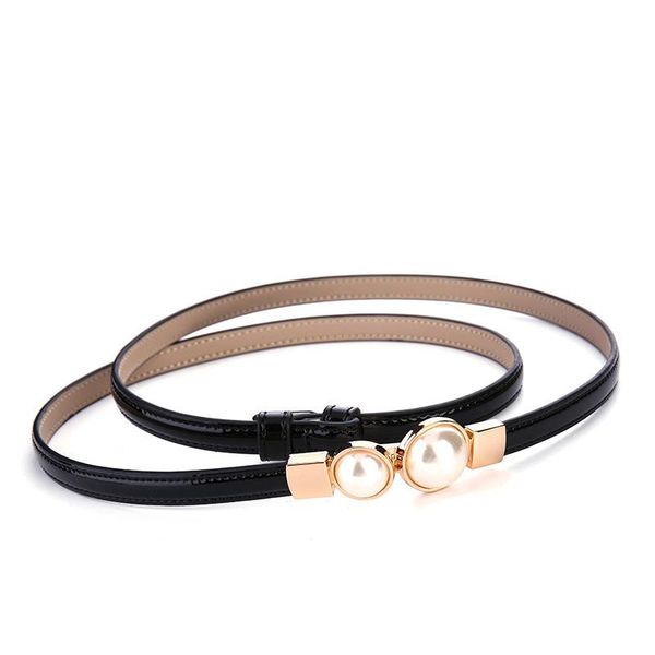 

2020 new skinny women's belt designer thin stylish cowhide strap with gold pearls buckle fashion lady dress jeans cummerbunds, Black;brown