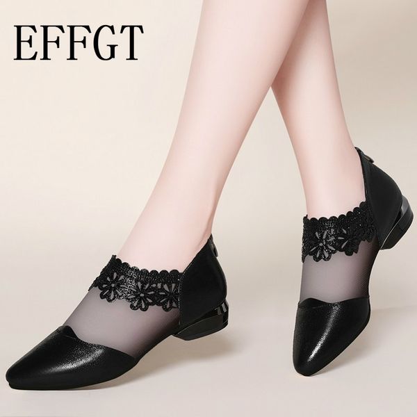 

effgt new summer sandals pointed elegant women shoes black lace ankle flower low heel zipper flowers casual sandals y200323