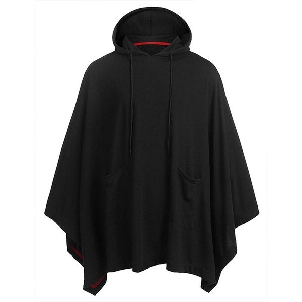 Unisex casual hooded poncho cabo capa moda casaco com capuz moletom homens hip hop streetwear hoody pulôver com bolso moletom 201113