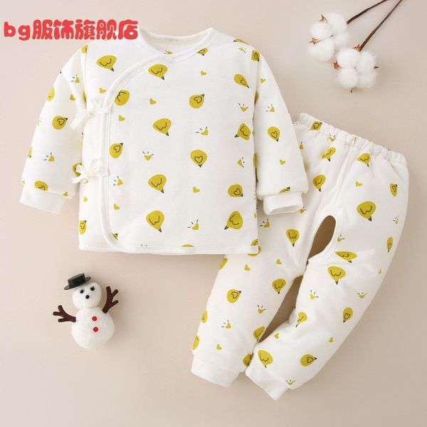 

warm clothes new winter newborn suit thickened baby children cotton underwear set, White