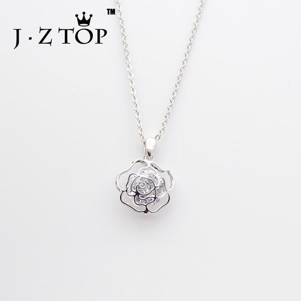 

jzflower zircon necklace hollow roses geometry pendant choker necklace female exquisite banquet party collier jewelry gift1, Golden;silver