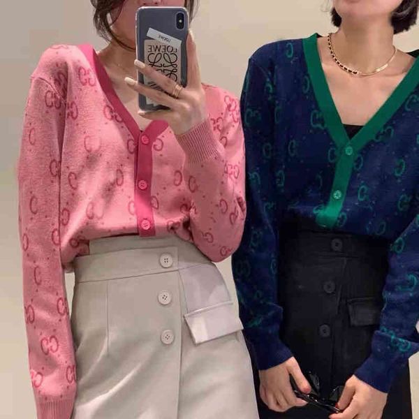 

knit sweaters autumn and winter new double full printed letters lady temperament versatile pink knitted cardigan sweater coat, White