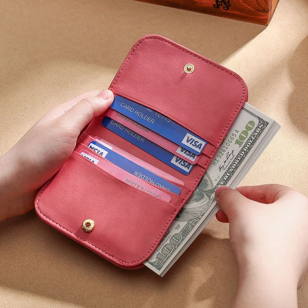

genuine leather small change woman mini coin package student short wallet purse card holder pouch for cards, Red;black