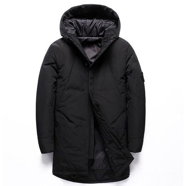 

winter down jacket men middle long coats hoody 2021 japanese fashion clothing thick male 70% white duck down light windproof, Black