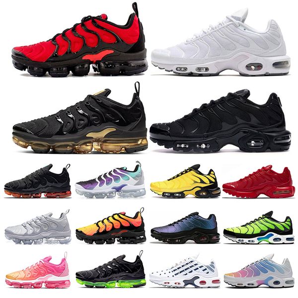 

tn plus running shoes men bred bumblebee sunset dmp aurora green triple black white women sports sneakers size 36-45