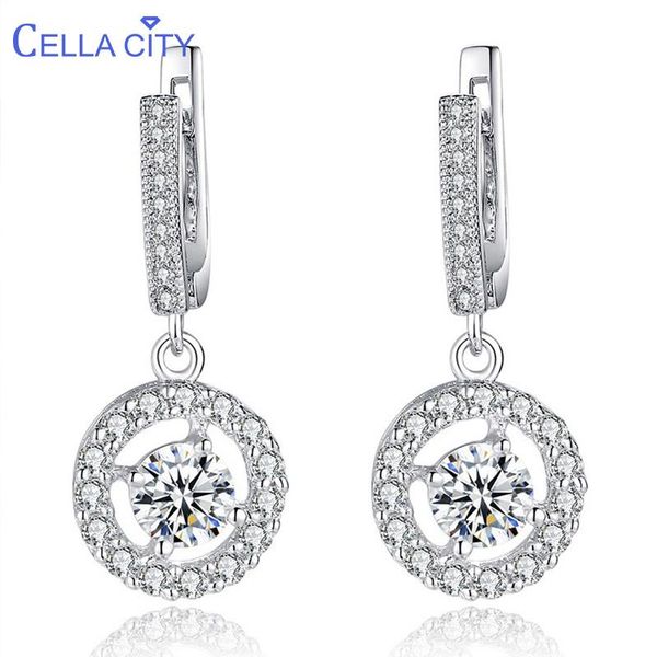 

dangle & chandelier cellacity classic silver 925 jewelry earrings for women female short ear drops round gemstones elegant weddings accessor