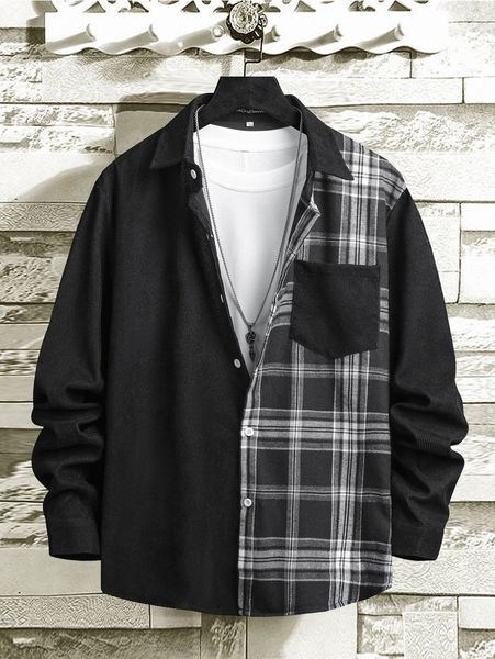 

men plaid print corduroy shirt without tee 67bh#, White;black