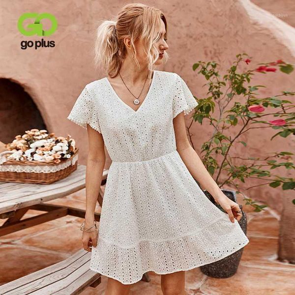 

goplus summer dress bohemian short sleeve v-neck hollow out high waist plus size mini woman dress ropa mujer robe femme1, Black;gray