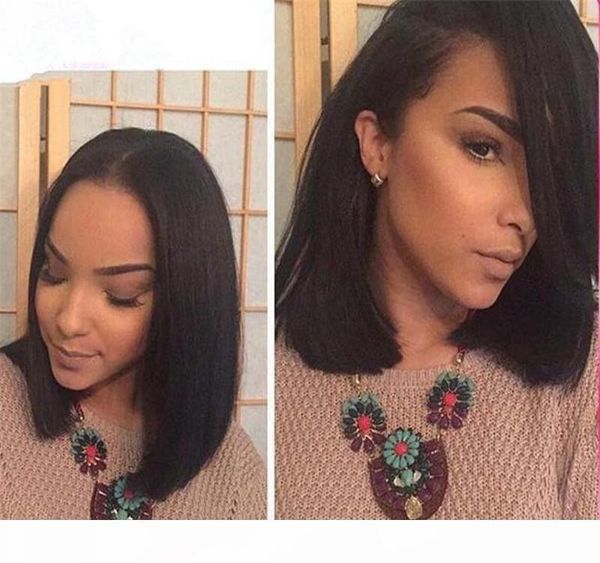 

straight human hair bob lace front wigs with baby hair brazilian short hair wig for black women, Black;brown