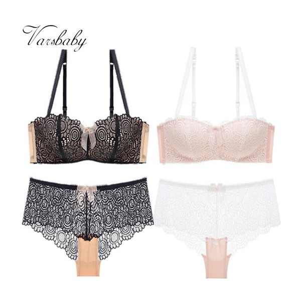 

varsbaby half cup ultra-thin lace ladies floral underwear 2 bra sets/lot c1211, Black;white
