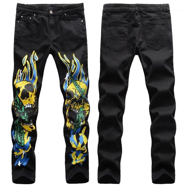 

high street fashion mens jeans night club black color personal designer printed jeans men punk pants skinny hip hop #190051, Blue