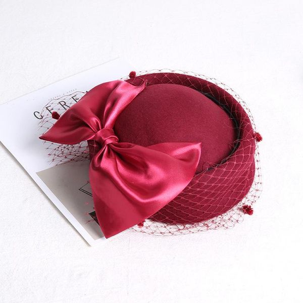 

2019 adjustable fascinating fedoras elegant female wool felt mesh bow floral formal berets fedora hats for women berets lm012 h bbyqvt