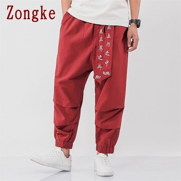 Zongke Outono Chinês Bordado Casual Harem Calças Homens Jogos Japonês Streetwear Calças de Trabalho Calças Hip Hop M-5XL 201114