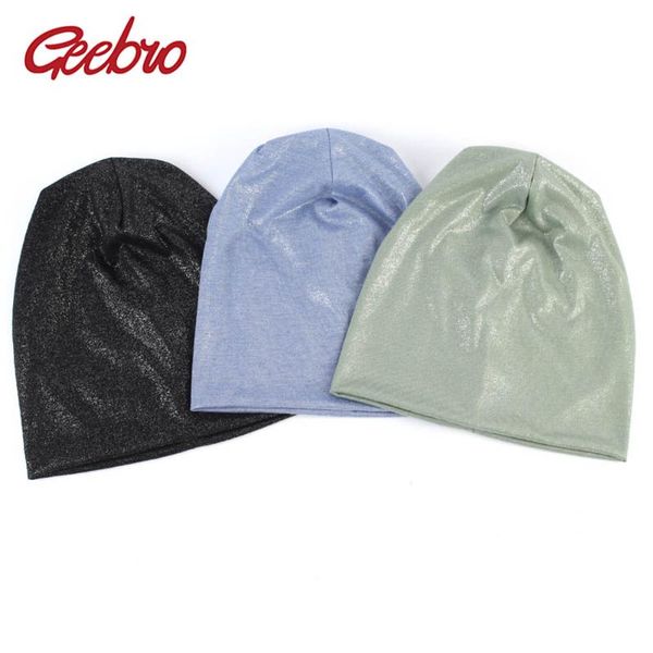 

beanie/skull caps geebro women's metallic color beanie hat spring cotton slouchy for femme winter plain black skullies&beanies dq901, Blue;gray