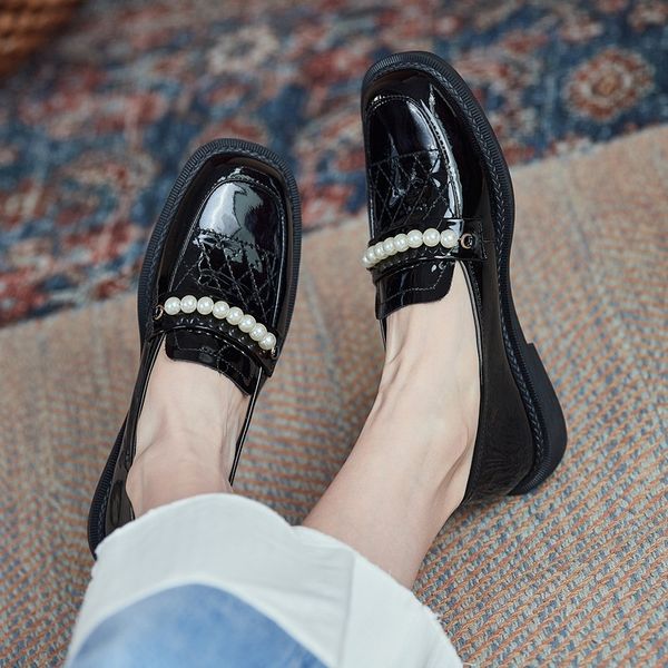 

2021 new women's fashions genuine leather spring low heels party shoes women black 39 pmht
