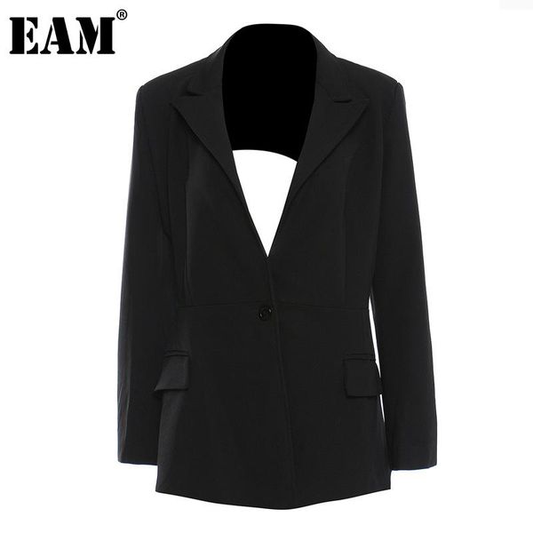 

eam] women black backless big size blazer new lapel long sleeve loose fit jacket fashion tide spring autumn 2021 1db624, White;black