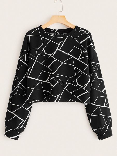 

geo print drop shoulder pullover i5lv#, White;black