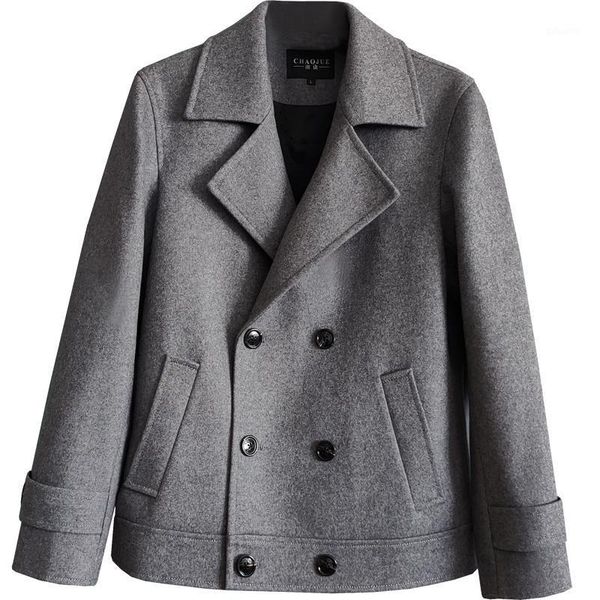 

new design double-breasted woolen jacket men's coat autumn and winter new lapel handsome woolen overcoat short jacket s-3xl1, Black